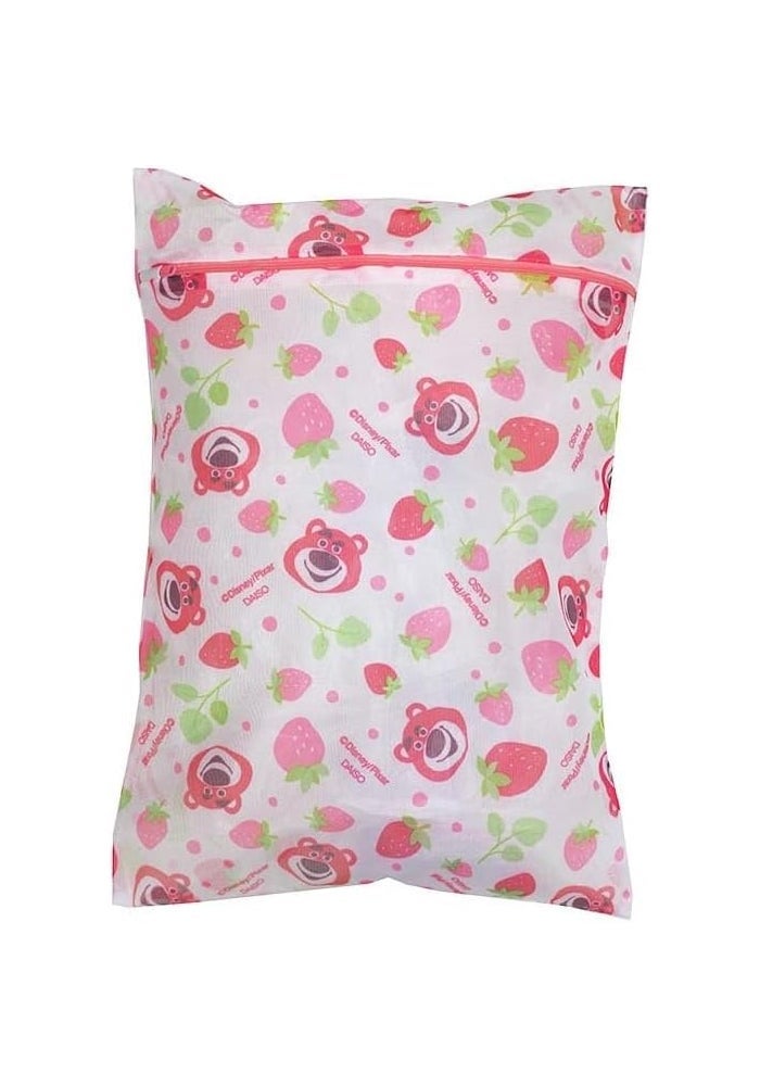 DAISO Rectangular Laundry Net - Pink & White Mesh Wash Bag for Delicates - Image 3